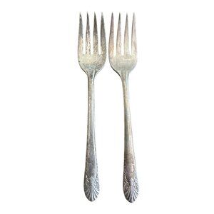 Vintage Crown Silverplate Carmen 1939 Forks With Floral & Shell Design Set Of 2